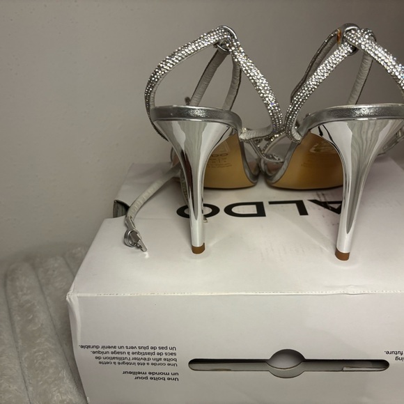 ALDO Silver Crystal Bow Strappy High Heels - Picture 3 of 3